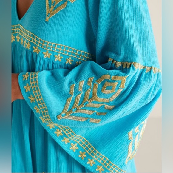 SOFT SURROUNDINGS NWT Zaneta turquoise Embroidered Gauze dress M/P - Picture 5 of 15